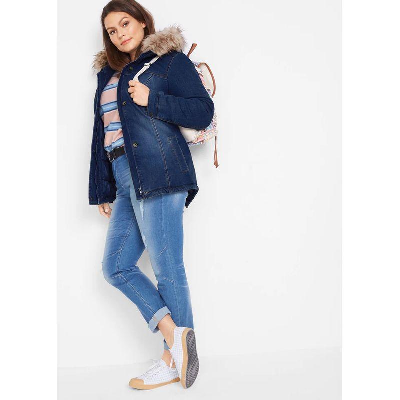 Home Autumn and Winter Foreign Trade European and American Plus Size Plus Size Women Clothes Hooded Fleece-lined Thickened Denim Coat Mid-Length