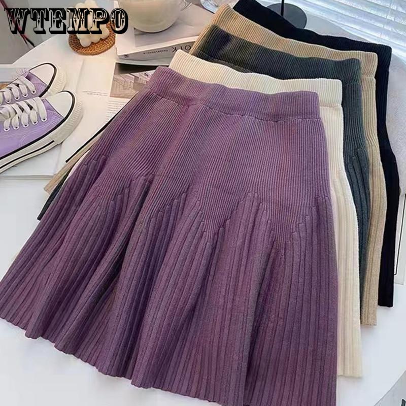Women's Knitted Short Skirt A-line Knitted Skirt High Waist Knitted Skirt Autumn/Winter