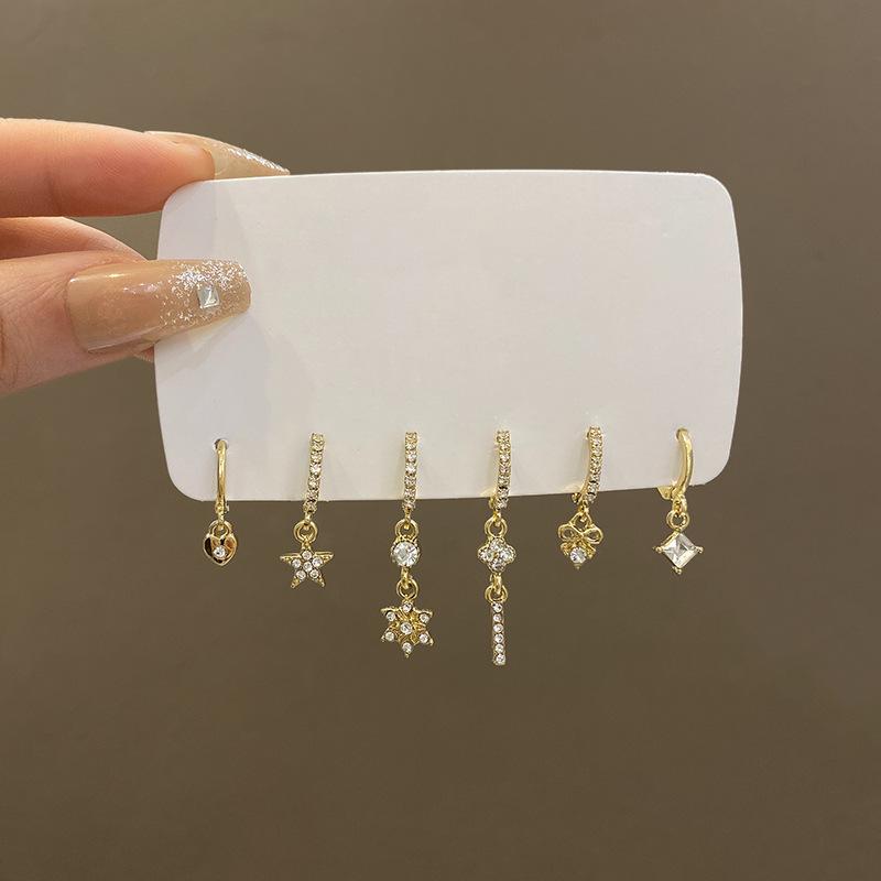 

Three pairs of asymmetrical sparkling diamond star ear buckles women s unique niche design set earrings temperament personalized earrings
