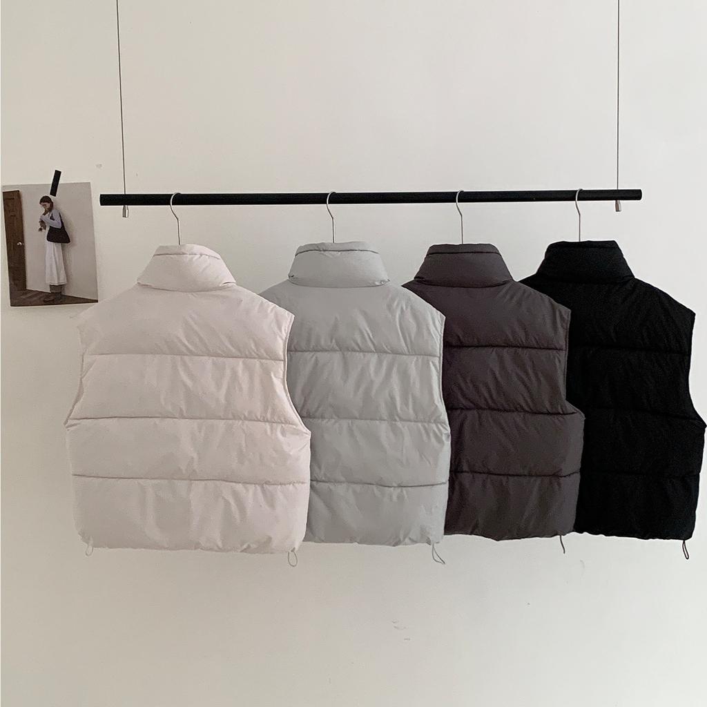 Stand-up collar jacket for women's new warm women's outer wear for small people with bread cotton vest puff black
