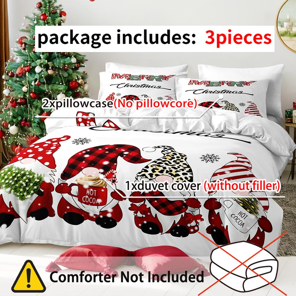 3pcs/set Christmas Reindeer Snowman Bedding Set Includes 1 Duvet Cover And 2 Pillowcases Soft And Skin-Friendly