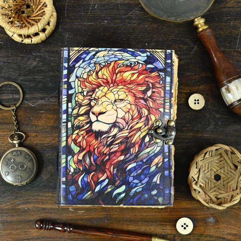 Lion Leather Grimoire Journal: Vintage Book of Shadows