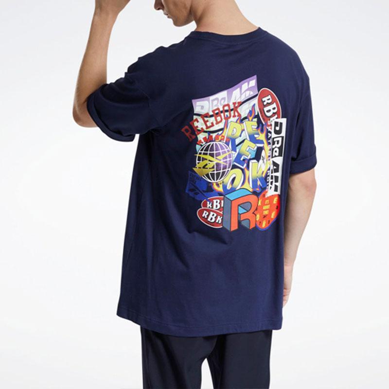 Reebok Cl X Bep Letter Pattern Printed Round Neck Short Sleeve T-Shirt Unisex Tops Blue GT4620