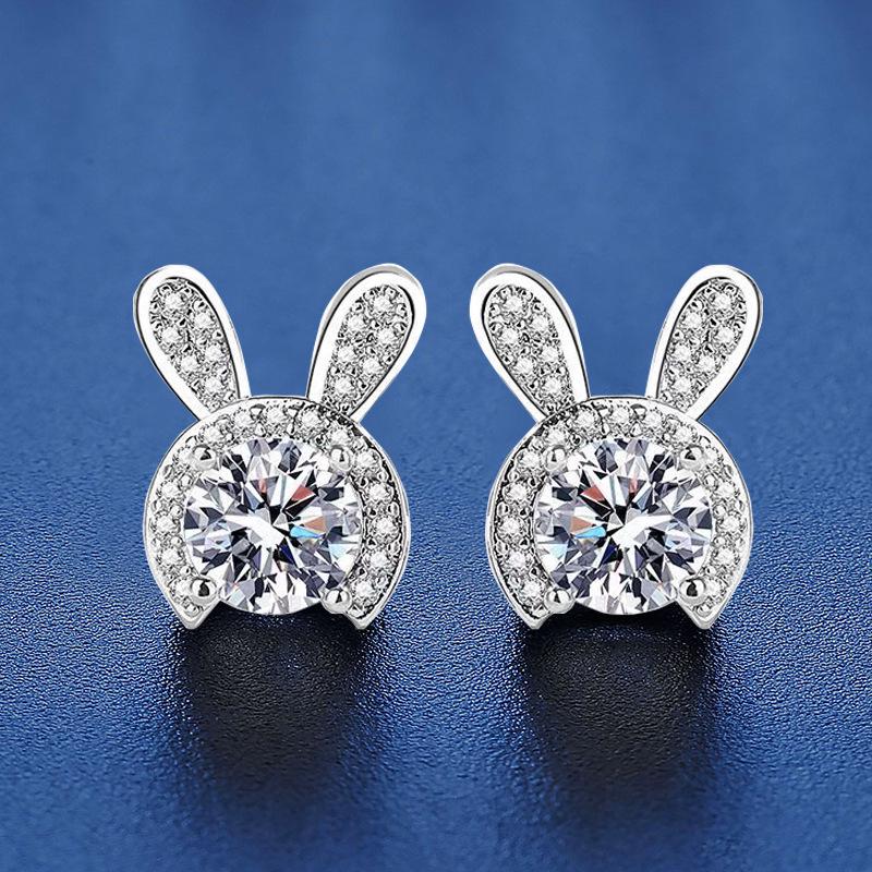 Trendy S925 Silver Rabbit Stud Earrings for Women - Elegant, Cute, and High-End Dangle Ear Jewelry