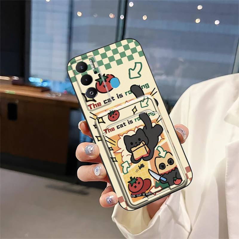 Card sleeve TPU Phone Case For Tecno Pova Neo Cartoon Silicone Shockproof Card bag Cute Fashion Design Card slot Cover
