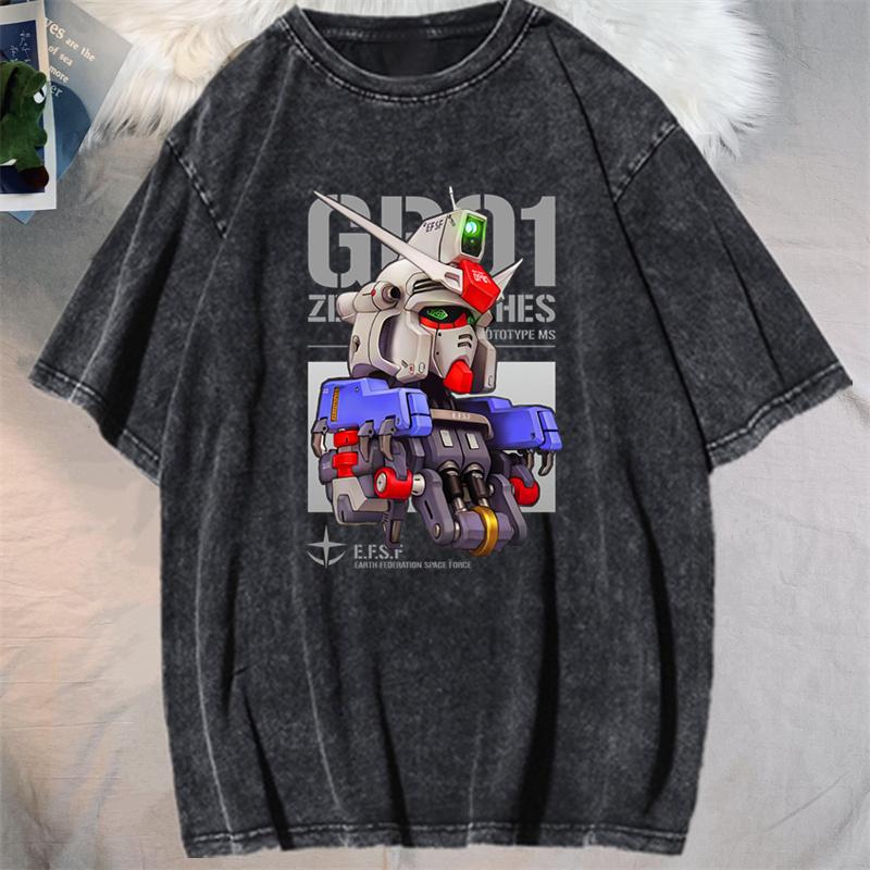 Anime GUNDAM Barbatos Graphic Printed Tshirt Mens and Womens Washed Tshirt High Quality Vintage Cotton Tshirt YK Top