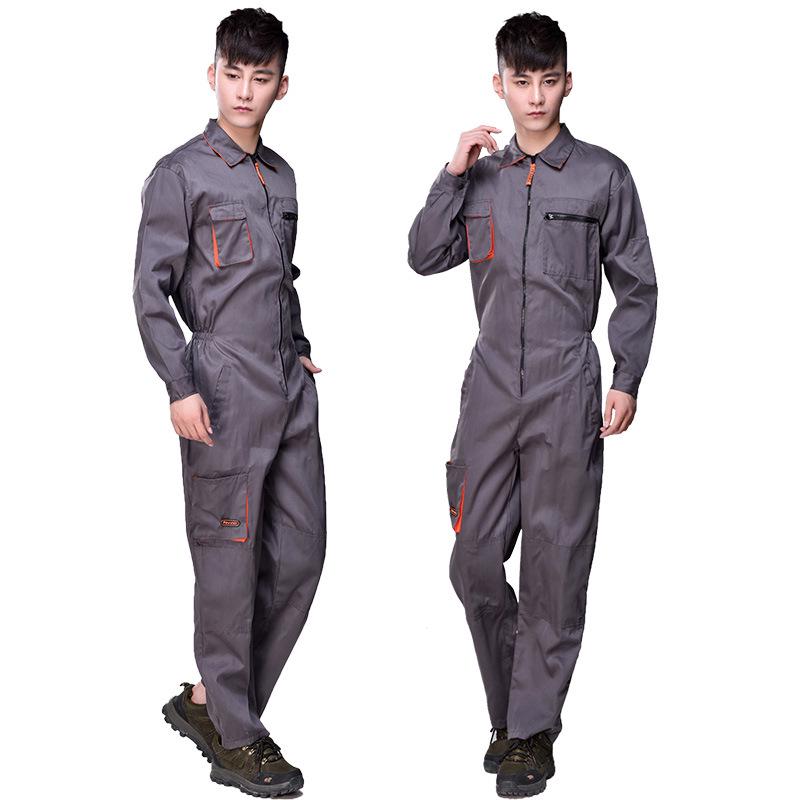 Korean-Style Gray Multi-Pocket Workwear Jumpsuit for Auto Repair and Labor Protection