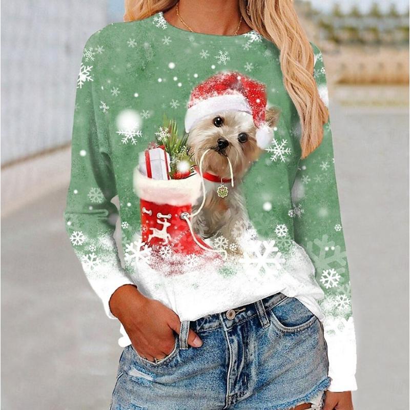 Christmas Women's T Shirt Graphic Santa Claus Snowflake Fashion Casual Long Sleeve Crew Neck Regular Tops Daily