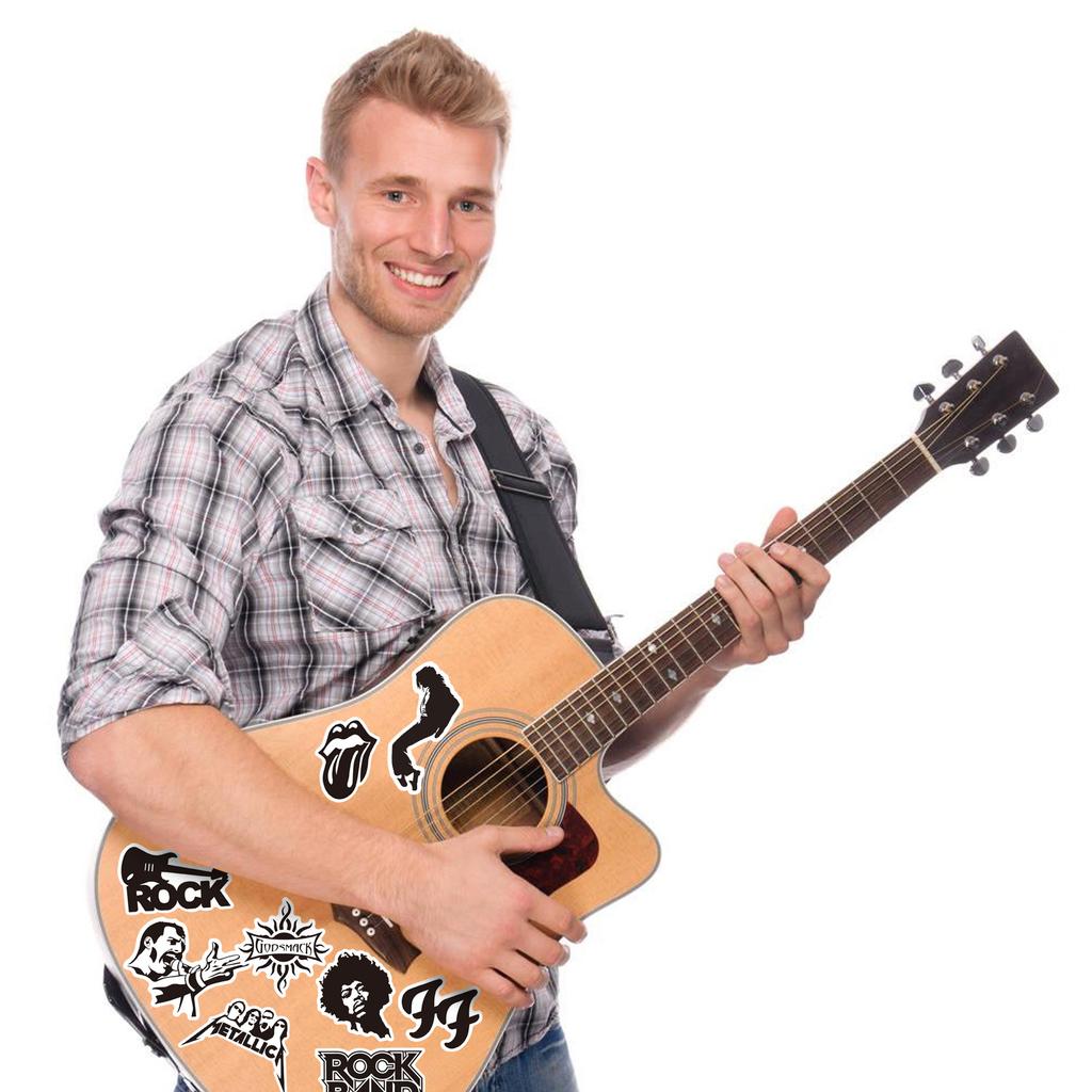 Non-Toxic 50Pcs Rock Music Stickers White And Black Stickers Fashion Band Graffiti For Ipad Car Phone Guitar Motorcycle Skateboard Luggage
