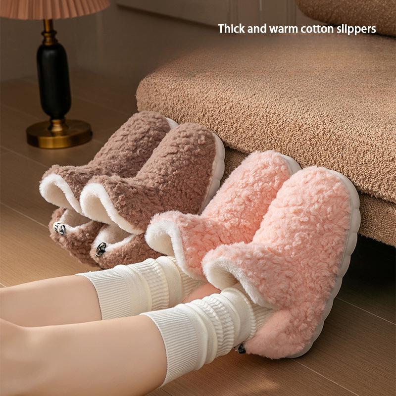 High-heeled Cotton Shoes Women's Warm Plush Thick-soled Stepping on Shit Indoor Home Non-slip Cotton Slippers