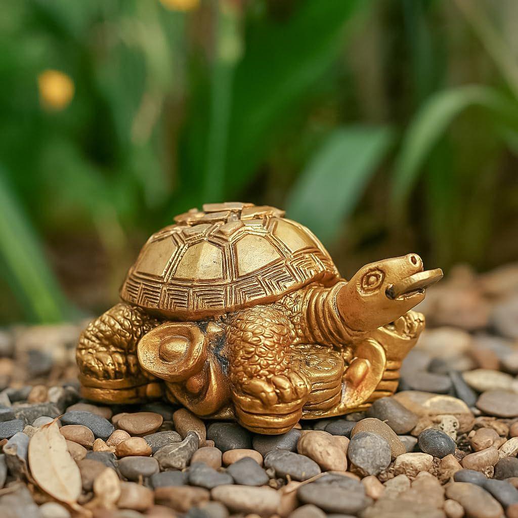 HindCraft Vastu Item | Feng Shui Golden Turtle with Coins | Good Luck Symbol