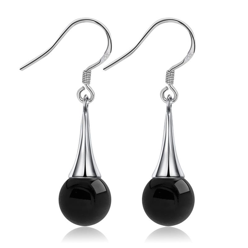 Korean Style Agate Black Water Drop Earrings – New Retro Fashion Accessories чёрный
