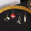 Japanese & Korean Cartoon Red Heart EKG Needle Earrings: Light Luxury Design, DIY Drop Oil for Elegant Style