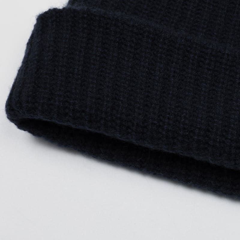 CALLAITE 100% Cashmere Ribbed Beanie - Navy