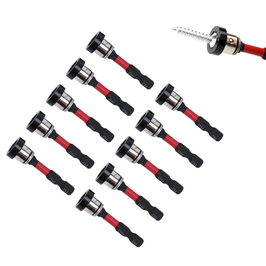 10 Piezas Broca Magnética para Fijar Tornillos PH2 Broca Magnética para Destornillador con Collar de Aluminio Extraíble