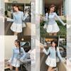 T Shirt Women Oversize Blue Neck Pure Cotton Casual For Spring