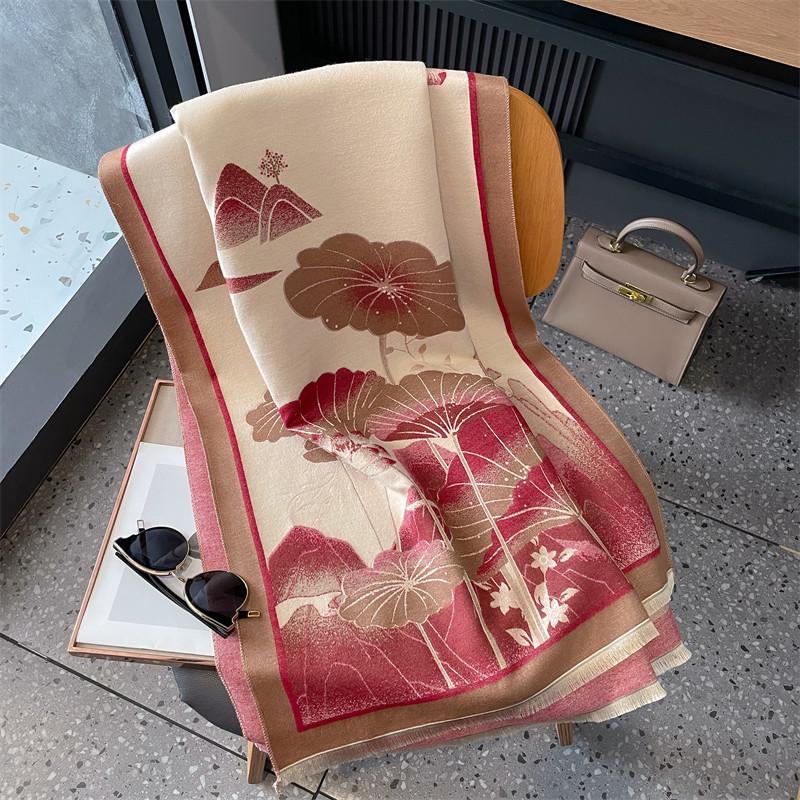 Thickened Warm Imitation Cashmere Scarf Women'S Autumn And Winter Chinese Style Floral Temperament Versatile Shawl To Keep Out The Cold Neck Scarf