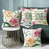New Summer Throw Pillow Case with Floral Letter Print Linen Throw Pillow Decoration Sofa Bedside Backrest Throw Pillow Case