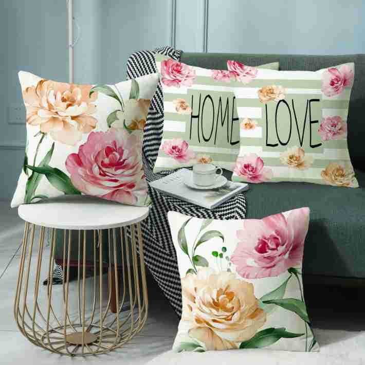 New Summer Throw Pillow Case with Floral Letter Print Linen Throw Pillow Decoration Sofa Bedside Backrest Throw Pillow Case