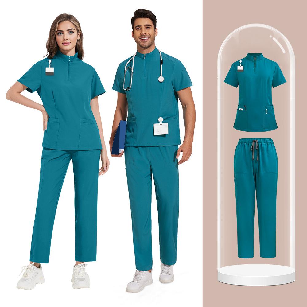 

Men Medical Uniforms Hospital Scrubs Sets Nurses Accessories Unisex Surgical Gowns Scrubs Tops Pant Dental Clinic Spa Workwear 2XL озеро синього кольору