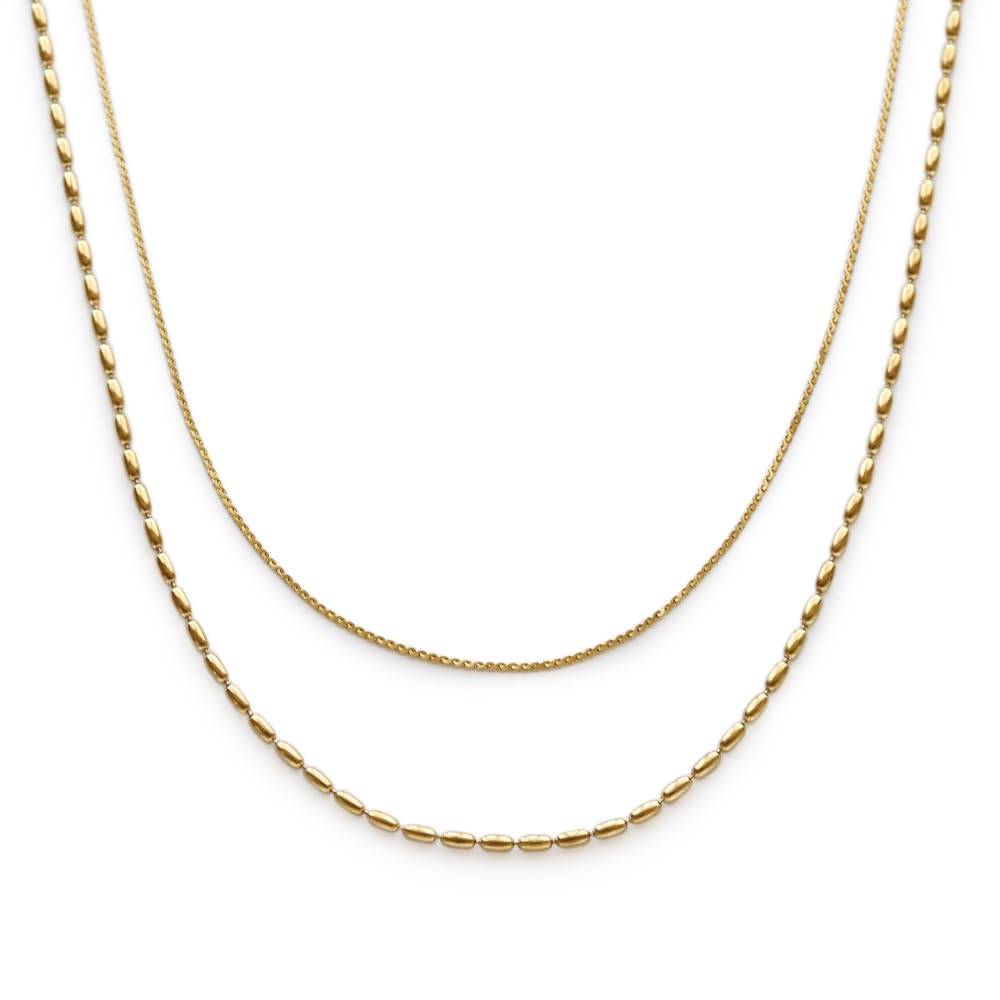 

Ожерелье JewelVOX из хирургической нержавеющей стали двойное для взрослых [Шкатулка для драгоценностей] Женское, Сталь, Короткое, Гипоаллергенное, Цепочка, (Золото) золотой