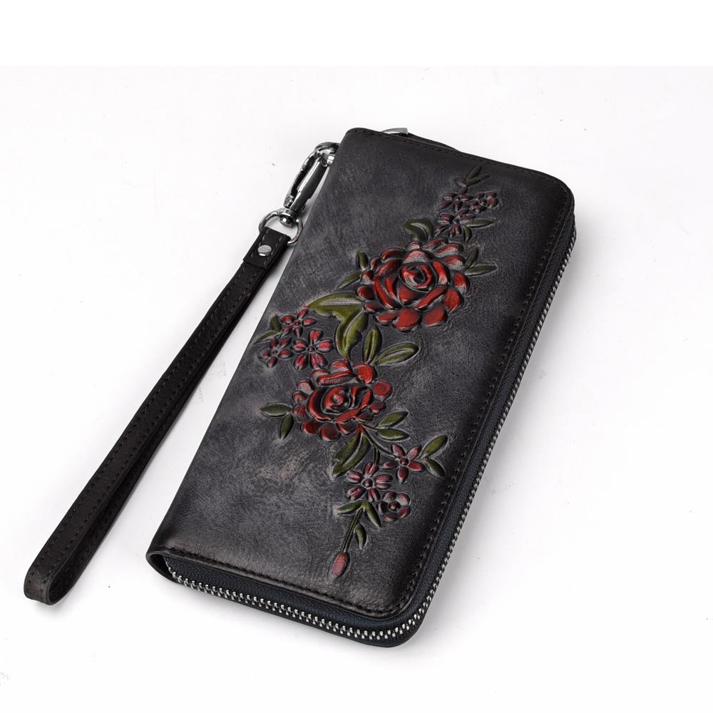 European and American Fashion Retro Tree High Leather Zipper Bag, Genuine Leather Top Layer Cowhide, Hand Polished Casual Handbag, Fashionable Wallet