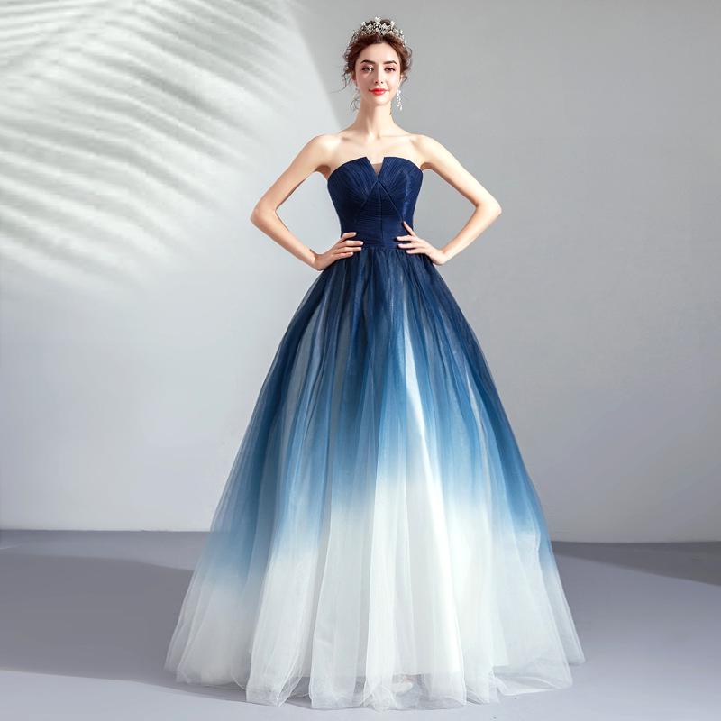 Cielo stellato da sogno cambio graduale blu tubo da banchetto abiti per esibizioni studentesche test artistico presentatore passerella abito da sera per matrimoni