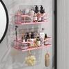 Pink Shower Caddy with 4 Removable Hooks, 2 Pack Sweet Heart Shower Shelves,No Drilling Adhesive Organizer Shelf for Bathroom Shower,Kitchen,Bedroom