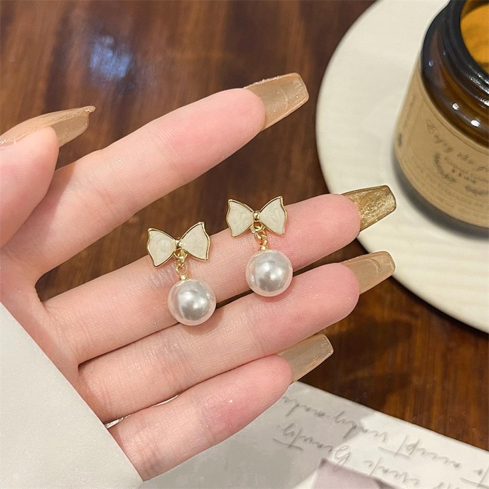 Elegant Floral Bow Earrings - High-End French Design for Women