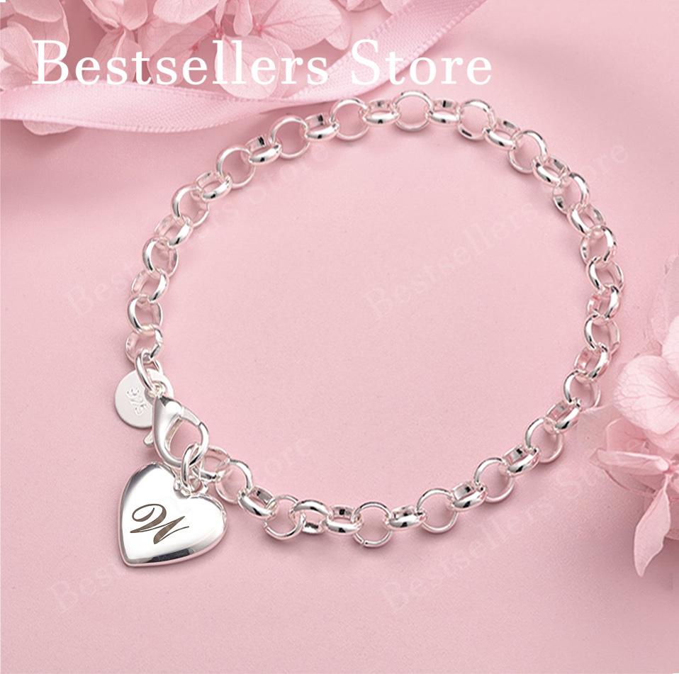 Luxury 925 sterling silver 8-inch 26 letter heart-shaped bracelet for women's fashionable wedding accessories