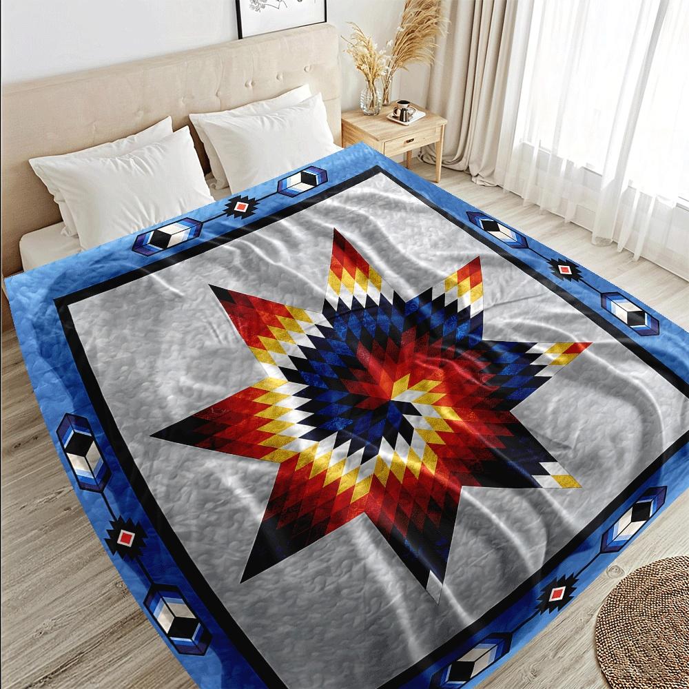 1pc Native American Star Flannel Blanket, 2D Tribal Geometric Print Throw, All Season Soft Fleece Blanket for Bedroom, Living Ro