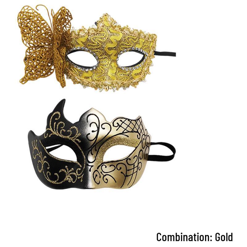 Elegant Black Painted Half-Face Mask for Halloween Masquerade – Men's Couples Edition