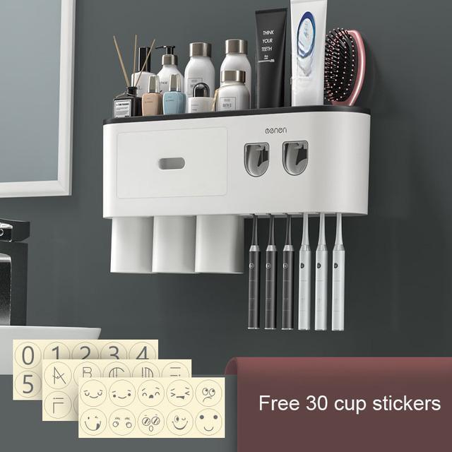 

MENGNI держатель для зубных щеток для ванной комнаты, многофункциональный держатель для зубных щеток с соковыжималкой для зубной пасты, домашний набор аксессуаров для ванной комнаты 3 cups чёрный