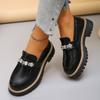 Women's Wide Width Pearl Decorated Loafers, Solid Color Fashion Oxford Shoes, European Style Dressy Casual Slip-Ons