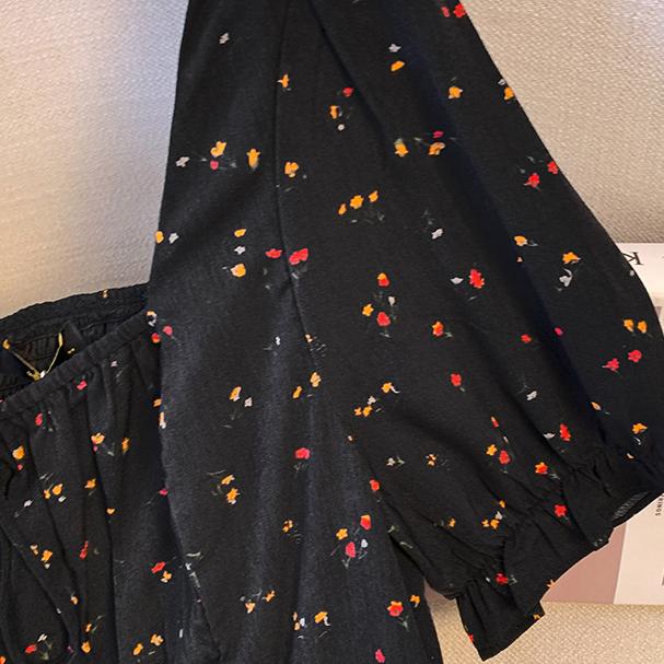 Plus Size Women's French Vintage Square Neck Floral Dresses