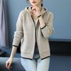 Casaco Feminino de Lã Tricotado com Capuz e Zíper, Suéter de Caxemira, Cardigan Curto Solto, Manga Longa, Blusas Novas, Outono, Inverno, 2023