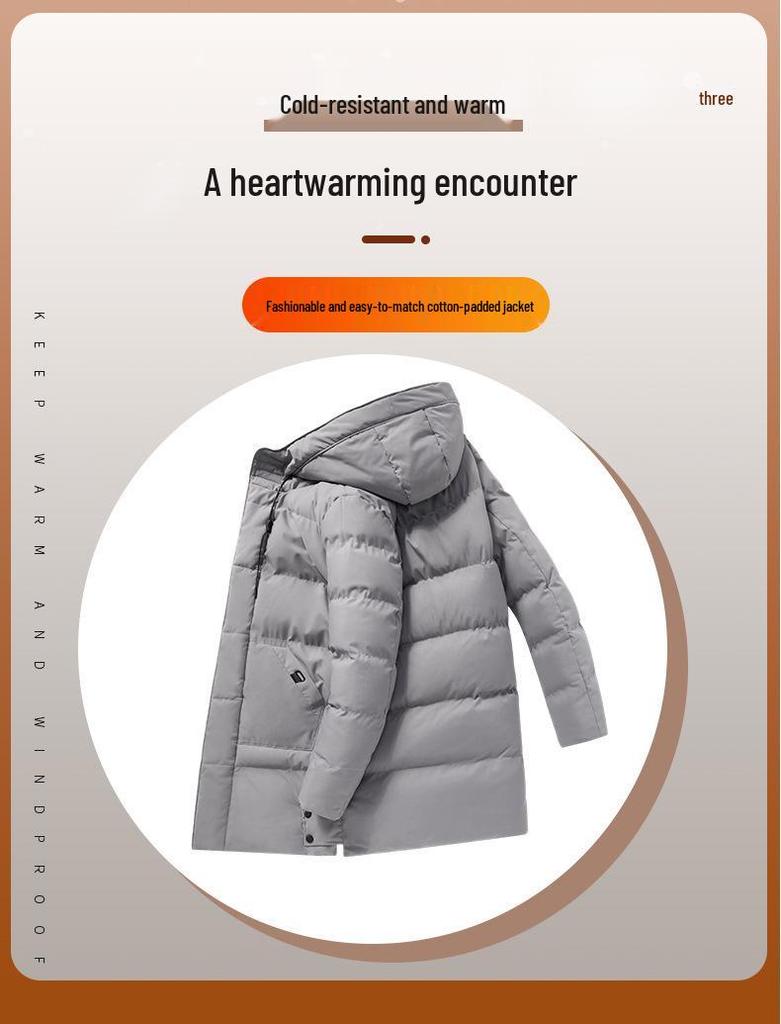2025 Men's Mid-Length Hooded Winter Jacket - Thick Plus Size Cotton-Padded Coat