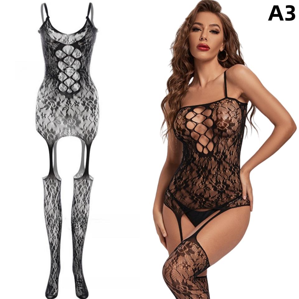 Dámské síťované přiléhavé síťované body Sexy spodní prádlo Spodní prádlo Krajka Transparentní Jednodílné tělové punčochy Kombinézy Punčochy Uniforma