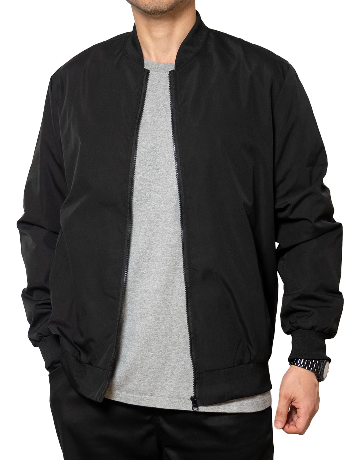 Pablito Flight Windproof and Lightweight Nylon Plus Solid Stadium Jacket Men s Ma-1 Jacket, Spring/Autumn/Winter Jacket, Water-Repellent, Jacket, чёрный