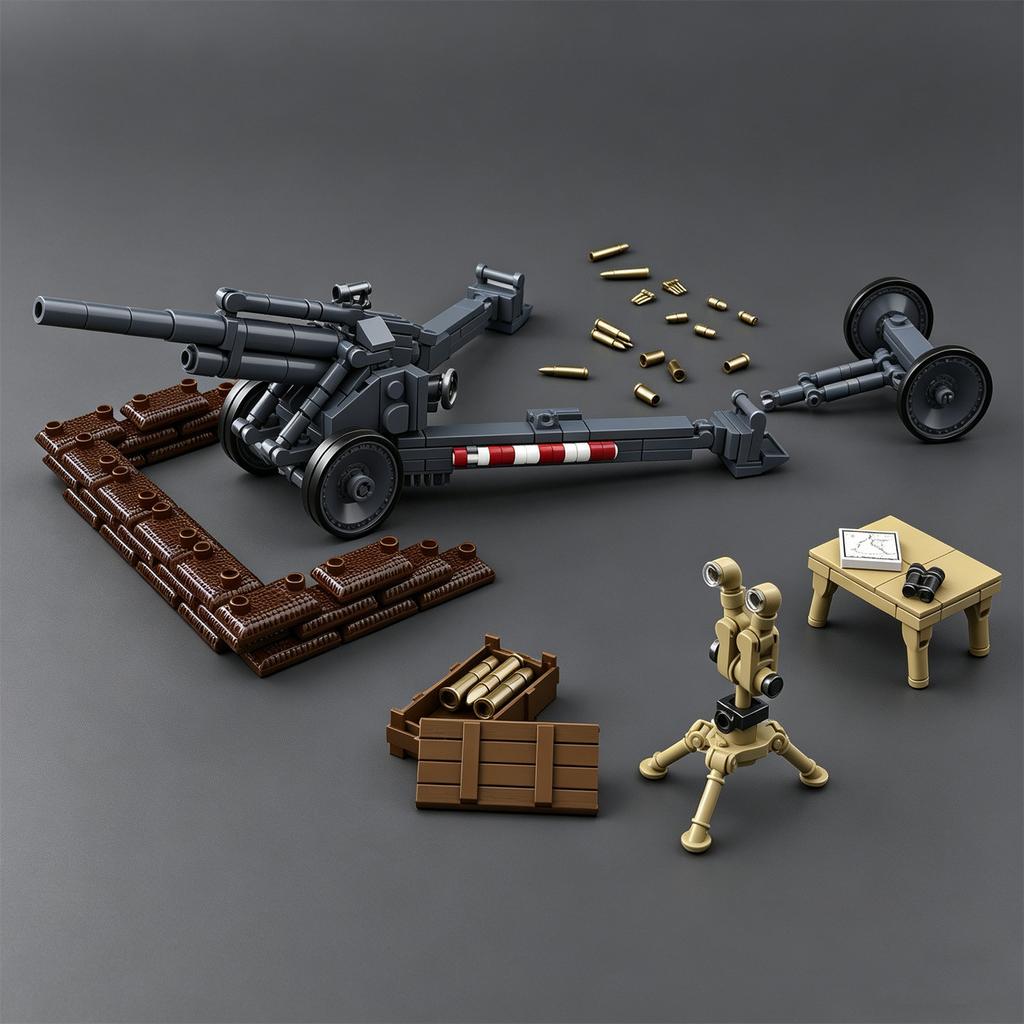 World War II Infantry Division Heavy Artillery SFH 181.5 cm Howitzer Assembly Model Building Block Cannon Toy Model