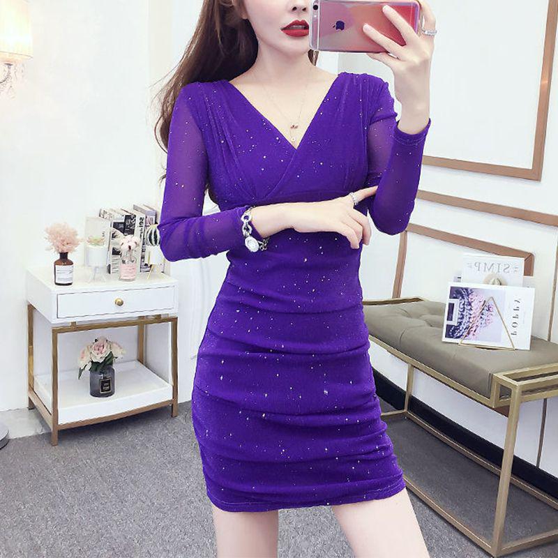 2026 New Style Elegant V-Neck Nightclub Dress - Sexy Hip-Hugging Autumn Skirt for Women