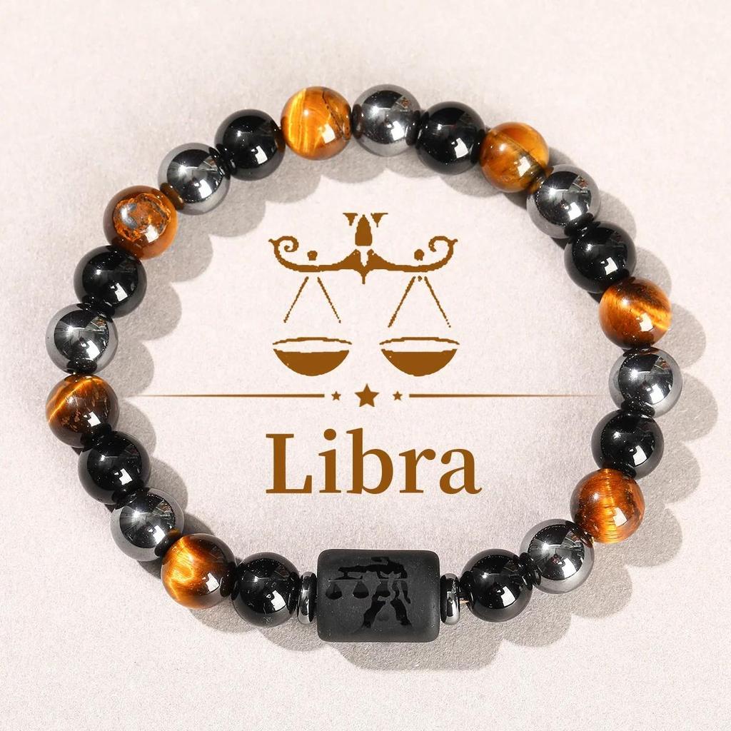 12 Tierkreiszeichen Naturstein Armband Zwillinge Steinbock Krebs Jungfrau Löwe Armband Damen Herren Freundschaftsschmuck Armbänder