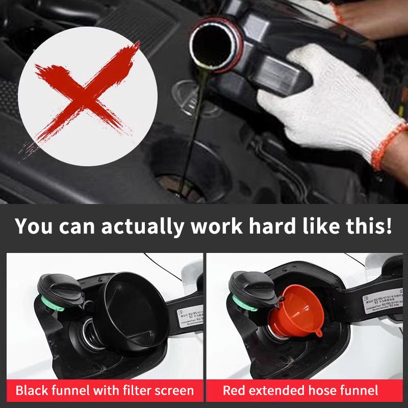 Universal Auto Refueling Funnel Set with Filter Tube Versatile Car Oil and Liquid Transfer Funnel with Non Spill Handle