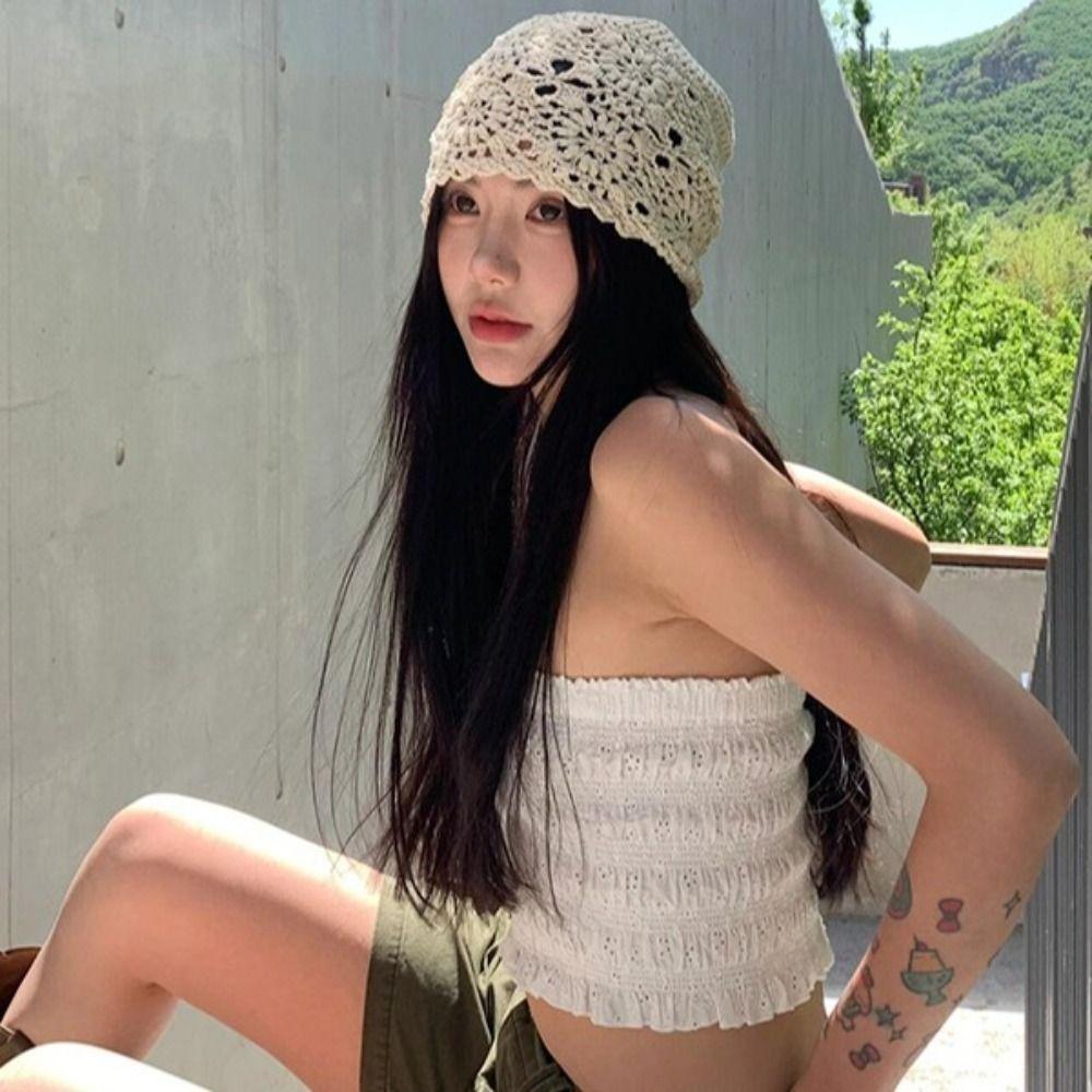 Ležérní baretová čepice s dutým slunečním kšiltem, prodyšná pletená čepice pro ženy