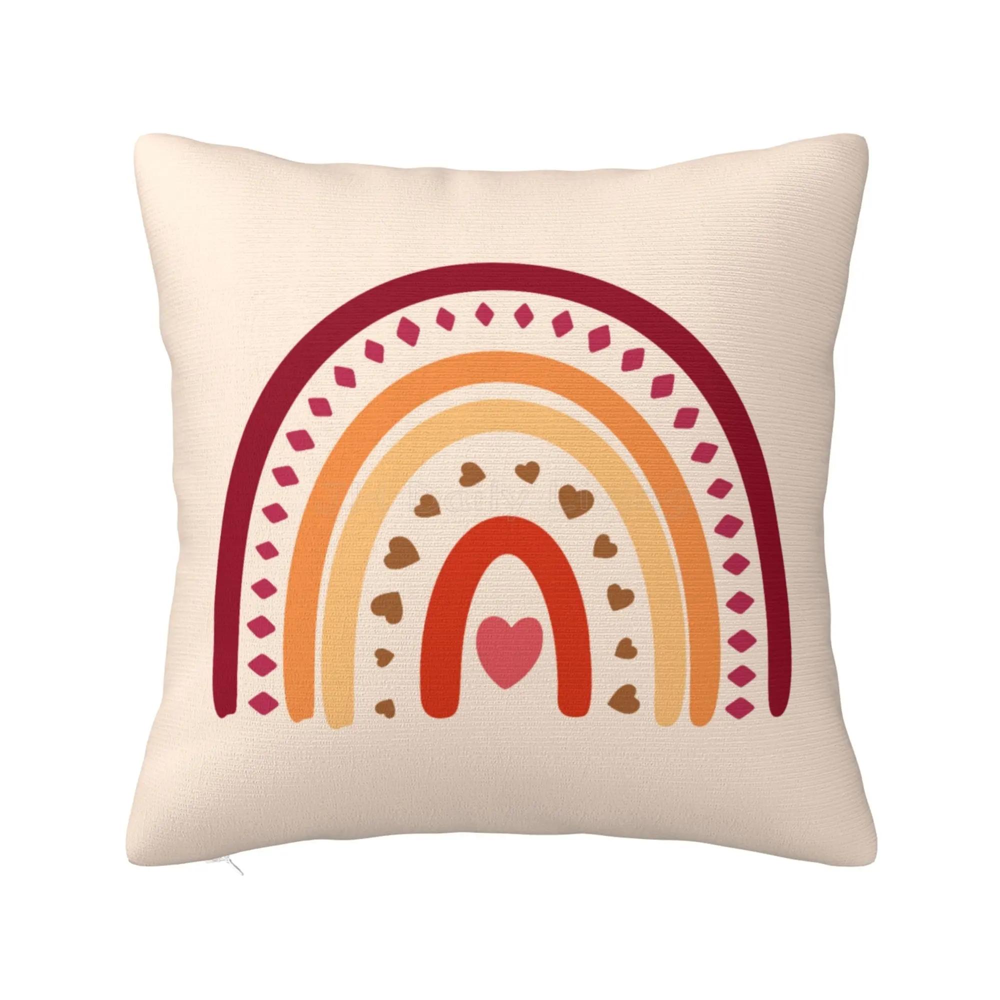 Boho Rainbow Throw Pillow Cover Bohemian Baby Nursery Cotton Polyester Pillow Case Neutral Rainbow Sofa Couch Decor 18X18 Inch 30cmx30cm