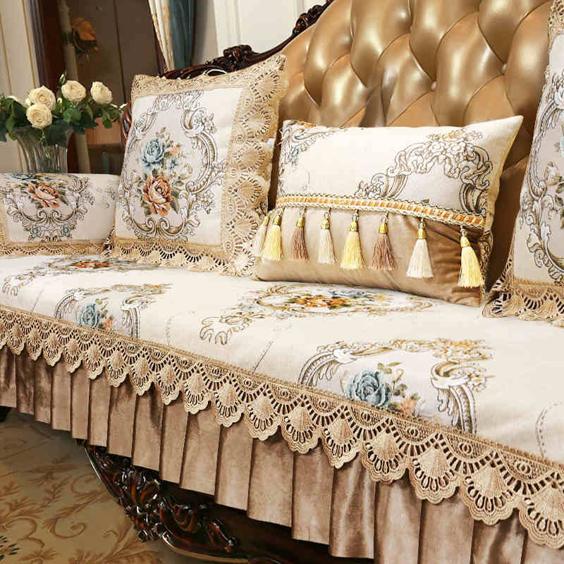 Home Decor Sofa Cushion European Lace Sofa Seat Cover Luxury Jacquard Embroidery Furniture Protective Towel Non-slip Couch Cloth