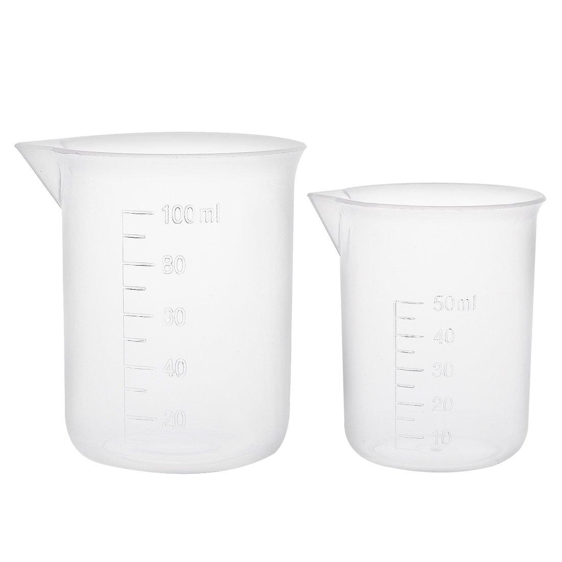 uxcell Measuring Cup Beaker Laboratory Clear PP Plastic Graduated Beaker 50ml 100ml 2pcs/set