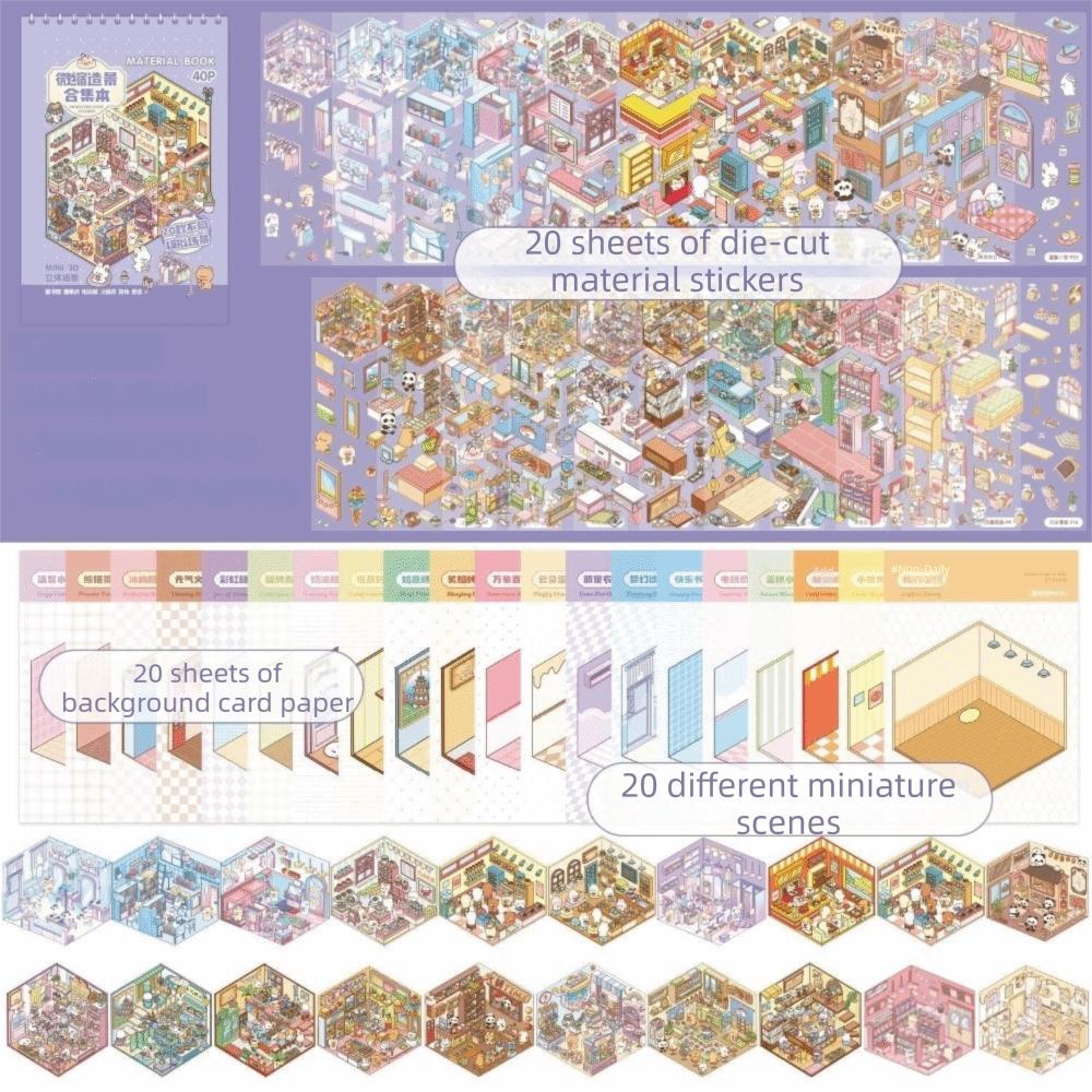 Layered House Miniature Scene Sticker Book 2D Flat Cartoon Collage Decor Stickers Daily