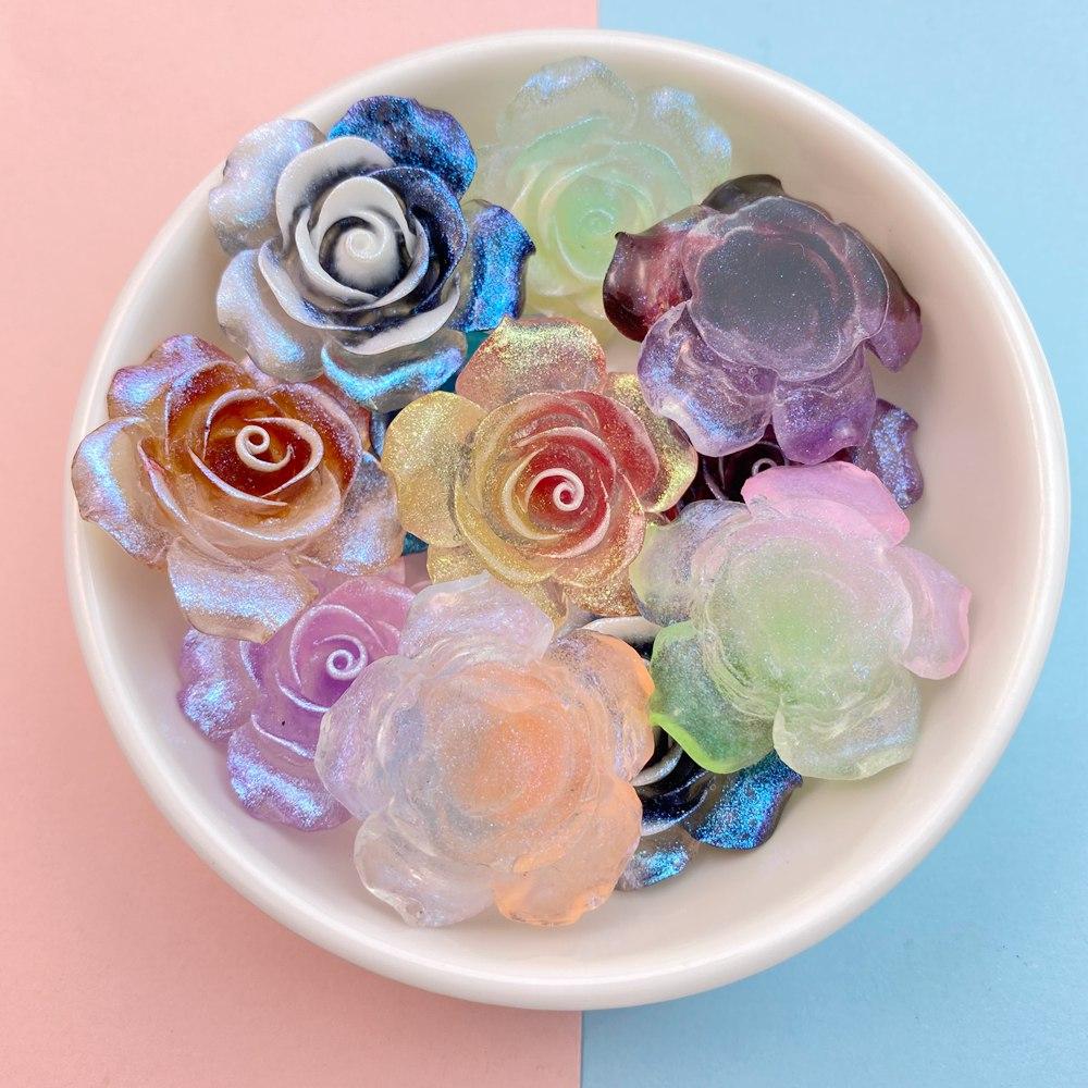 5Pcs New Cute Resin Sparkling Roses Series Flat Back Parts Embellishments For Hair Bows Accessories