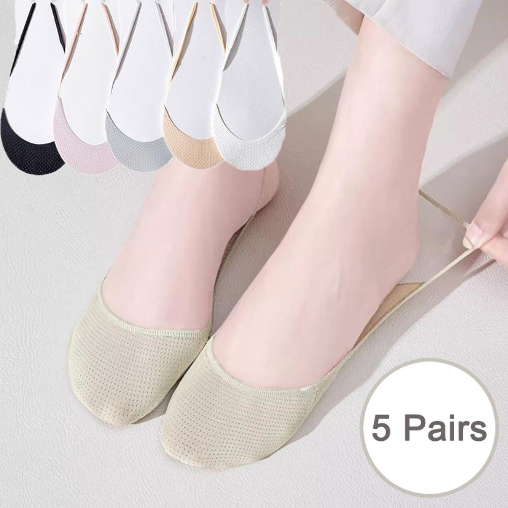 5Pairs Breathable Half Feet Socks Invisible Half Palm Socks Elastic Mesh Boat Socks  Women